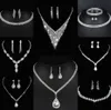 Värdebelt lab diamantsmycken Set Sterling Silver Wedding Halsbandörhängen för kvinnor Bridal Engagement Smyckesgåva O9TM#