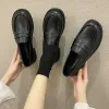 Flats buty kobiety płaskie miękki jesienny allmatch brytyjski styl Oxfords okrągłe palec u nogi swobodne sneakery żeńskie płytkie mokasyny z futrem Dr