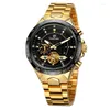 Wristwatches Round Dial Black Gold Precision Steel Watch Pointer Mechanical Self Movement Men's