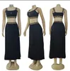 Nya kvinnors sexiga tvådelar Dress Brand Designer Geometric Mönster Sling Vest Lång veckad kjol 2-stycken Set Women Sparcing Nightcubs Suit