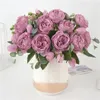 Fiori decorativi Bouquet artificiale di peonia bianca rosa da 30 cm 5 teste grandi e 4 boccioli finti per la decorazione domestica di nozze per interni