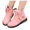 Botas Criança Inverno Crianças Sapatos Bebê Princesa Borboleta Nó Moda Couro Meisjes Schoenen # Y2