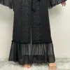 Abbigliamento etnico Eid Ramadan Abito lungo da donna musulmana Caftano aperto Abaya Kimono in pizzo nero Cardigan Dubai Abito turco Abito islamico Jalabiya