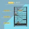 Kattbärare Collopible Metal Kitten Ferret Cage 360 ​​° Roterande hjul Kåp PET PLAYPEN med rampstegar Hammock och säng