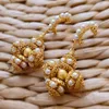 Multicolor crystal ball pearl cross dangle hoop earrings for women statement vintage handmade elegant jewelry 240401