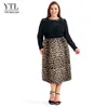 Vintage plus -size rokken voor vrouwen Luipaardprint Comfortabele casual High Taille Rechte Stretch Lange rok 4xl 5xl 6xl 8xlh123 240328