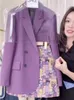 ワークドレス2ピーススカートセット女性気質特大のブレザーコートハイウエストフローラルボディコンミニスカート衣装韓国ファッションスーツ