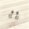 Boucles d'oreilles pendantes pendantes 1 paire de clous de 3 à 6 mm hypoallergéniques doubles rondes en acier inoxydable avec zircone cubique pour filles de haute qualité D Dhp3O