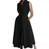 Casual Dresses Women Lapel Collar Dress Beach Party Elegant A-line Midi With Button Detail High Waist For Formal