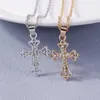 Pendant Necklaces Fashion Cross Necklace for Women Men Gold Silver Color Dazzling Crystal Jesus Crucifix Necklace Christian Jewelry Wholesale 240330