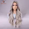 Parrucche sintetiche Aideshair Parte d'onda argento Grey Long Curly Wig Natural Fibra resistente al calore sintetico per uso quotidiano (28 pollici) Y240401