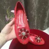 Loafers sommarblommor spetsar strass utsmyckade plattskor kvinnor glitter kristallblomma loafers glider på skönhet bröllopskor