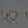 Zonnebrilmonturen Originele Vintage Tortoise Glod ronde brilmontuur voor mannen en vrouwen Handgemaakte superlichte titanium bijziendheid brillen