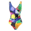 Kvinnors badkläder Kvinnor Swimsuit 2024 One Piece Swimsuit Fruit Print Backless Baddräkt Kvinnstranddräkt J240330