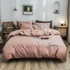Zestawy pościeli 2024 Czteroczęściowe proste bawełniane podwójne łóżek z łóżka kołdra haftowane rurki wygodne fasolowe różowe