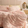 Sängkläder sätter koreanska prinsessan Stil Seersucker Cotton Set Pleat Quilt Cover Bed kjol eller linne kudde Shams sängkläder