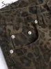 Kvinnors jeans syiwidii ​​leopard tryck baggy för kvinnor retro hög midja lösa denim byxor y2k mode hip hop streetwear överdimensionerade