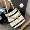 Garbage Bag Fashion Women Shoulder Bag Leather Black And White Striped Gold Hardware Metal Lettering Luxury Tote Coin Matelasse Chain Crossbody Bag Makeup Bags 23cm