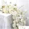 Fleurs décoratives couronnes luxueuse mariage blanc rose orc fleuriste arrangement coureur de coureur de banquet événement décor de décoration de table de balle de fête dro dro dhsoc