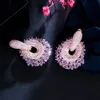 CWWZircons Trendy Luxury Purple Pink Cubic Zirconia Pave Dangle Earrings for Women Statement Wedding Party Jewelry CZ979 240401