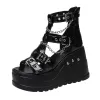 Sandaler 2023 NYA SUMMER CASUAL MODE DESIGNER KVINNS SANDALER Dragkedja Wedge Black Open Toe bekväma höga klackar Gladiator Party Shoes