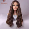 Perucas sintéticas de destaques marrons mistos longos perucas onduladas para mulheres naturais sintéticas de peruca de peruca encaracolada peruca para fibra para cosplay cotidiana y240401