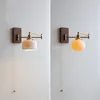 Wandlampen Trekkettingschakelaar LED-lamp naast slaapkamer Woonkamer Lichtarm Links Rechts Houten luifel Applique