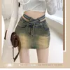 Mulheres verão saia envoltório cintura alta sexy curto mini saias uma linha babes denim shorts sob as mulheres jean y2k micro 240401