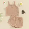 Conjuntos de ropa Pudcoco Infant Kids Baby Girl 2pcs Trajes de verano Sin mangas Botón Frontal Cami Tops Shorts Set Ropa 1-5T