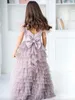 Flower Girls Dresses Applices Spaghetti Straps Ball Gown Ruffles Tulle Wedding Bow Sash A Line Sequin Long Toddler Teens Pageant Party Gowns 0509