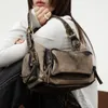 Drawstring Vintage Multiple Pockets Shoulder Bag Moto & Biker Women Designer Handbags Luxury High Quality Armpit Bags For 2024 Purses