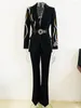 Women's Two Piece Pants HIGH STREET Est Fashion 2024 Designer Runway Suit Set Colorful Diamonds Belted Blazer Flare 2pcs