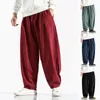 Herrbyxor solid färg harem mode baggy bottar casual joggar elastiska byxor sportkläder lykta pantaloner