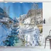 Shower Curtains Winter Forest Snow-covered Pine Alpine Peaks Idyllic Early Morning Scenery Seasonal Christmas Elk Bathroom Decor