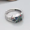 Pierścienie klastra 925 Pierścień palca słonia srebrnego szkliwa dla kobiet dziewczęta vintage pusta moneta regulacyjna biżuteria JZ98
