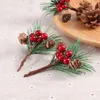 Decorative Flowers 10Pcs Christmas Artificial Berry Stems Pine Needles Picks Berries Pinecone Branches DIY Xmas Wreath Tree