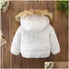 Donsjas Kind Meisje 2024 Winter Warm Peuter Baby Jongen Bont Capuchon Zuiver Wit Hoodie Mode Zip Up Bovenkleding Parka's Drop Delive Otkmf