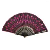 Dekorativa figurer Fällbara fans Peacock Feather Printed Chinese Style Dance Wedding Hand Lace Held Flowers Abanico 2024 Drop Ship