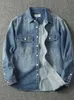 Herfst Japanse Retro Zwaargewicht Denim Cargo Shirt Heren Mode 100 Katoen Gewassen Oude Dikke Dubbele Zak Casual Jas 240326