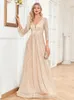 Lucyinlove Luxe V-hals Lange Mouwen Blauw Pailletten Avondjurk Vrouwen Bruiloft Prom Maxi Cocktailjurken 240401