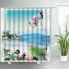 Shower Curtains Outside The Window Spring Landscape Pink Flowers Green Plants Asian Chinese Style Decor Bathroom Curtain Hooks