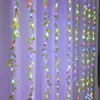 LED -strängar Curtain Light String Artificial Willow Leaves Hanging Plant Copper Wire Lighting Bedroom Home Decoration YQ240401