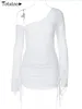 Off Schulter Beach Deckbedeckung weißes Kleid Langarm Drawschnellgerautes transparentes Mini -Badebekleidung