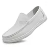 Zapatos Casuales Doudou Suela De Cuero Suave Transpirable Cuero De Vaca De Negocios Genuino para Hombres Un Paso Kick Pequeño Blanco