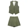 Damen-Trainingsanzüge TRAFZA Damen-Set, elegant, solide Weste, Hose, Einreiher, V-Ausschnitt, Weste, Top, hohe Taille, schlanke Shorts, Damen-Bürokleidung