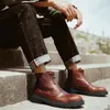 Bottes de travail chaudes pour hommes, chaussures montantes en cuir véritable, Style anglais, rétro, fermeture éclair, décontractées, motard, désert, cheville, 38-43, hiver