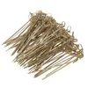 Forks 100Pcs Disposable Bamboo Tie Knotted Skewers Twisted Ends Cocktail Fruit Picks Fork Sticks Buffet Cupcake Toppers Wedding P