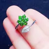 Bagues de cluster Naturel véritable vert Diopside Bague réglable Style de fleur 925 Sterling Silver 3 3mm 0.15ct 7pcs Gemstone Fine Bijoux X242293