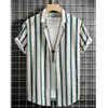 Camisa havaiana para homens 3d listra impressa manga curta tops verão roupas de secagem rápida simples solto camisas masculinas de grandes dimensões 240329