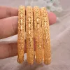 Bangles 24K 4Pcs/lot Dubai India Ethiopian Yellow Solid Gold Color Filled Lovely Bangles For Women girls party jewelry Bangles Bracelet